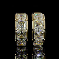 14K Yellow Gold Asscher Cut Lab Diamond Huggie Earrings with Half Bezel Setting - 5.80 Carat Total Diamond Weight - Covaloro Fine Jewelry