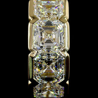 14K Yellow Gold Asscher Cut Lab Diamond Huggie Earrings with Half Bezel Setting - 5.80 Carat Total Diamond Weight - Covaloro Fine Jewelry