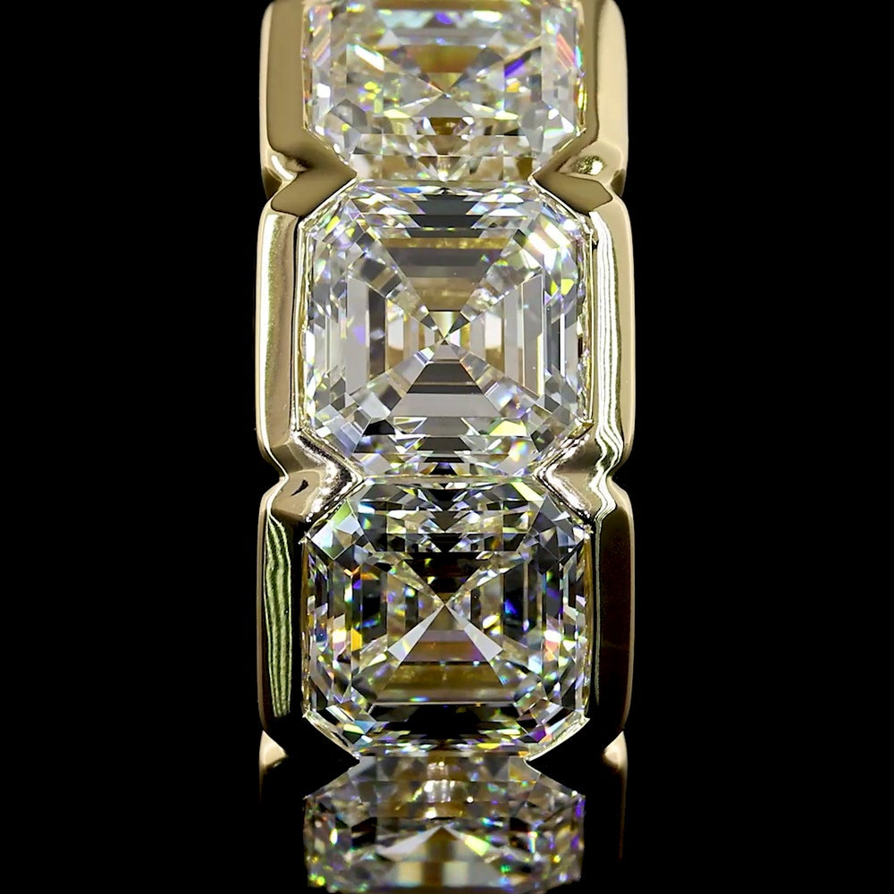 14K Yellow Gold Asscher Cut Lab Diamond Huggie Earrings with Half Bezel Setting - 5.80 Carat Total Diamond Weight - Covaloro Fine Jewelry