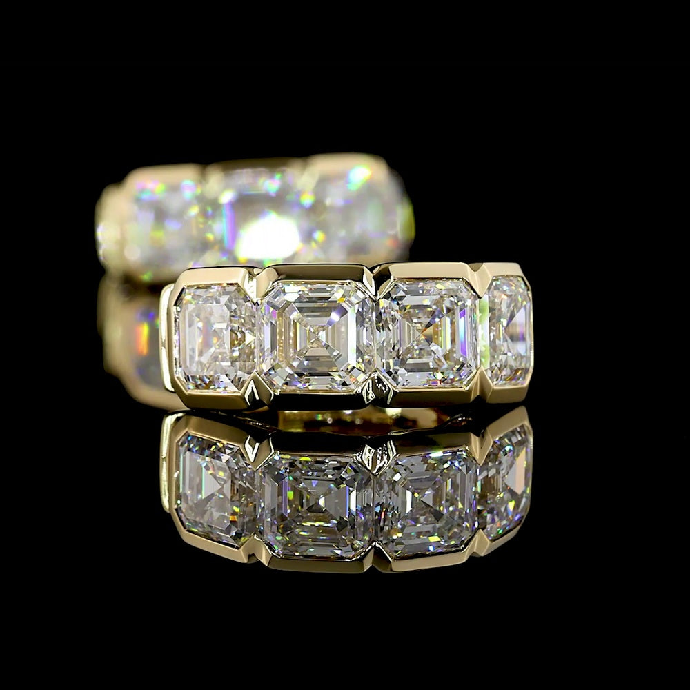 14K Yellow Gold Asscher Cut Lab Diamond Huggie Earrings with Half Bezel Setting - 5.80 Carat Total Diamond Weight - Covaloro Fine Jewelry