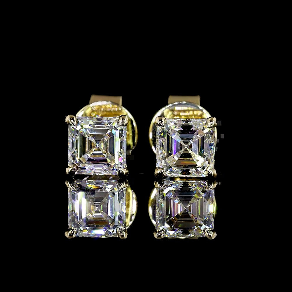14K Yellow Gold Asscher Cut Lab Diamond Stud Earrings - 1.03 Carat Total Weight (E-F Color, VS Clarity) - Covaloro Fine Jewelry