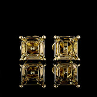 14K Yellow Gold Asscher Cut Lab Diamond Stud Earrings - 3.40 Carat Total Weight, E-F VVS2 Clarity - Covaloro Fine Jewelry