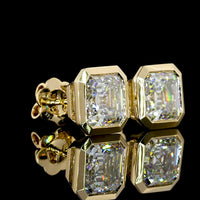 14K Yellow Gold Asscher Cut Lab Diamond Stud Earrings - 5.07 Carat Total Weight, Bezel Set with E Color VS1/VVS2 Clarity, IGI Certified - Covaloro Fine Jewelry