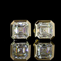 14K Yellow Gold Asscher Cut Lab Diamond Stud Earrings - 5.07 Carat Total Weight, Bezel Set with E Color VS1/VVS2 Clarity, IGI Certified - Covaloro Fine Jewelry