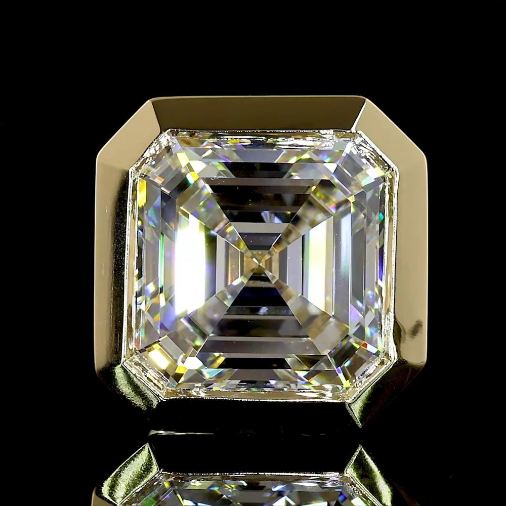 14K Yellow Gold Asscher Cut Lab Diamond Stud Earrings - 5.07 Carat Total Weight, Bezel Set with E Color VS1/VVS2 Clarity, IGI Certified - Covaloro Fine Jewelry