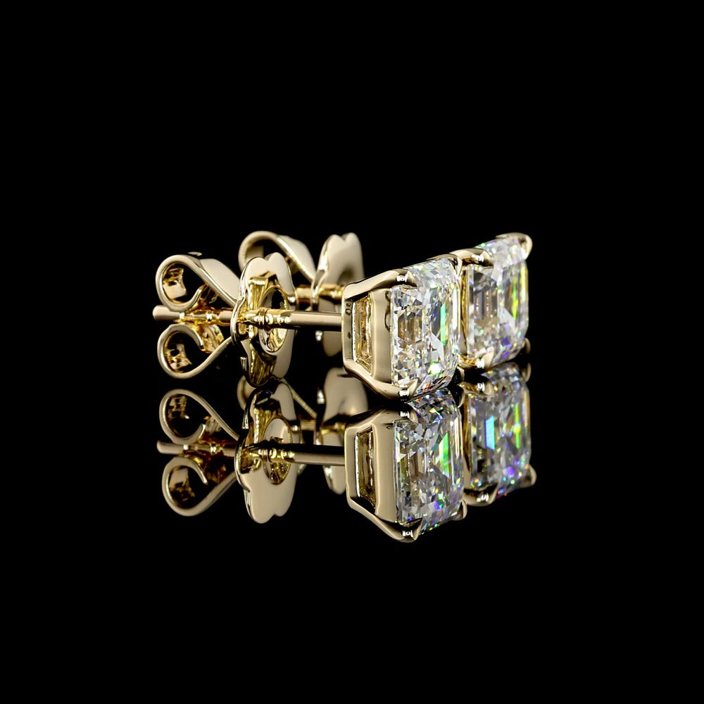 14K Yellow Gold Asscher Cut Lab Diamond Stud Earrings - D Color VVS1/VVS2 Clarity - 2.40 Carat Total Weight - Covaloro Fine Jewelry