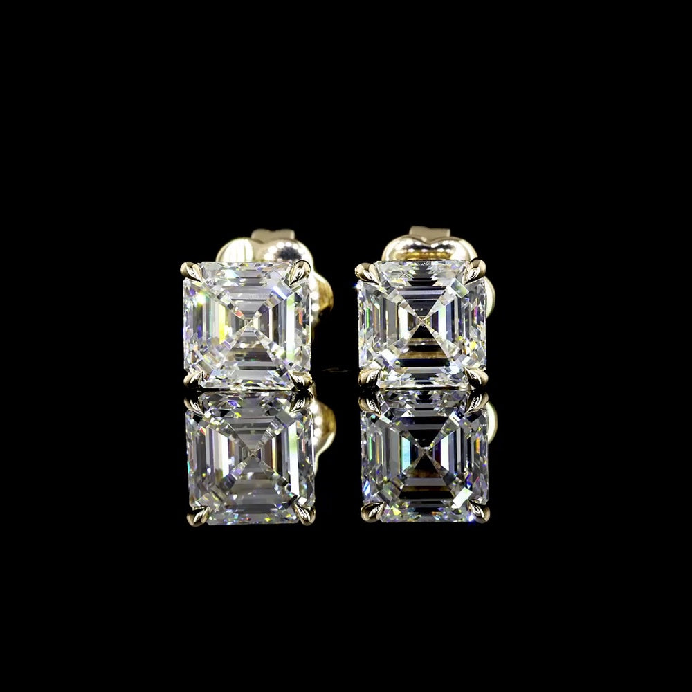 14K Yellow Gold Asscher Cut Lab Diamond Stud Earrings - D Color VVS1/VVS2 Clarity - 2.40 Carat Total Weight - Covaloro Fine Jewelry