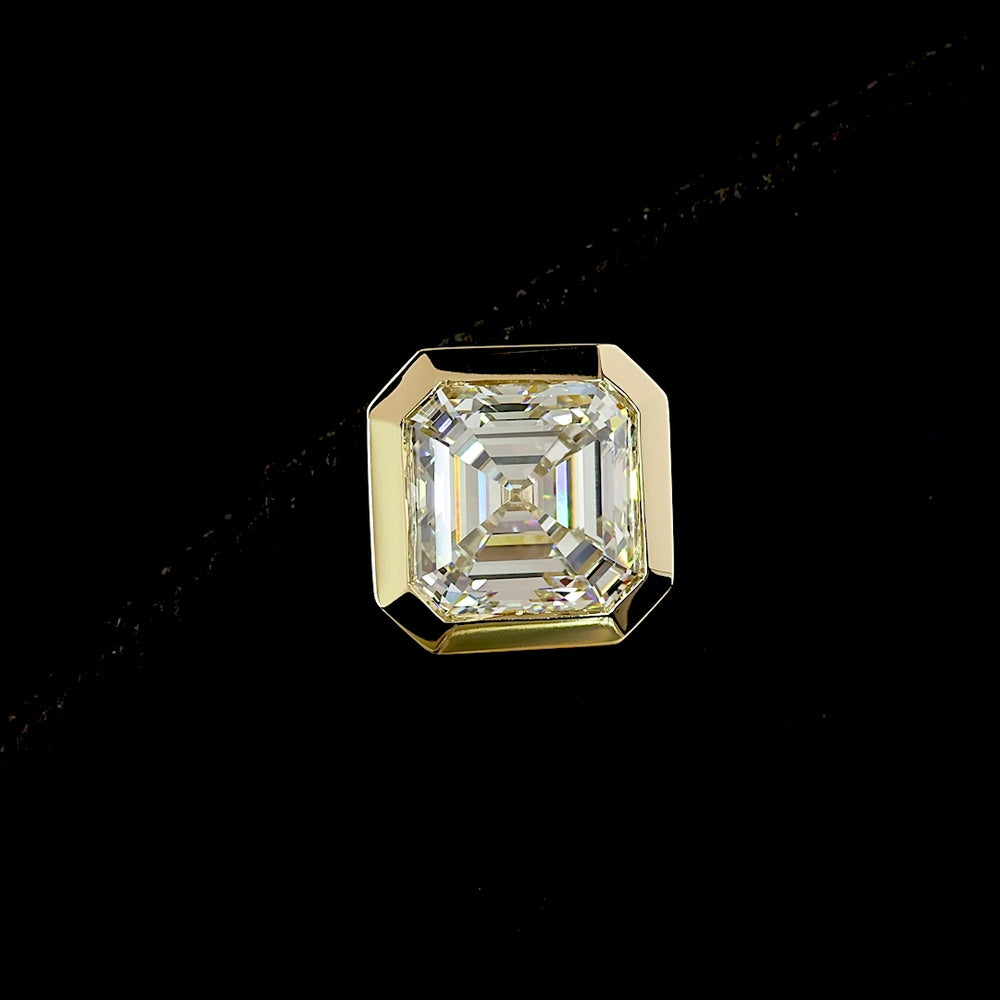 14K Yellow Gold Asscher Cut Lab Diamond Stud Earrings with Bezel Setting - 4.59 Carats Total Diamond Weight - Covaloro Fine Jewelry