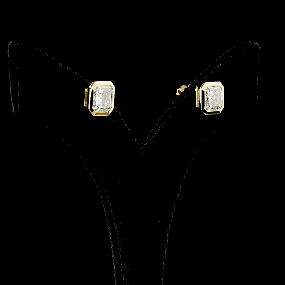 14K Yellow Gold Asscher Cut Lab Diamond Stud Earrings with Bezel Setting - 4.59 Carats Total Diamond Weight - Covaloro Fine Jewelry
