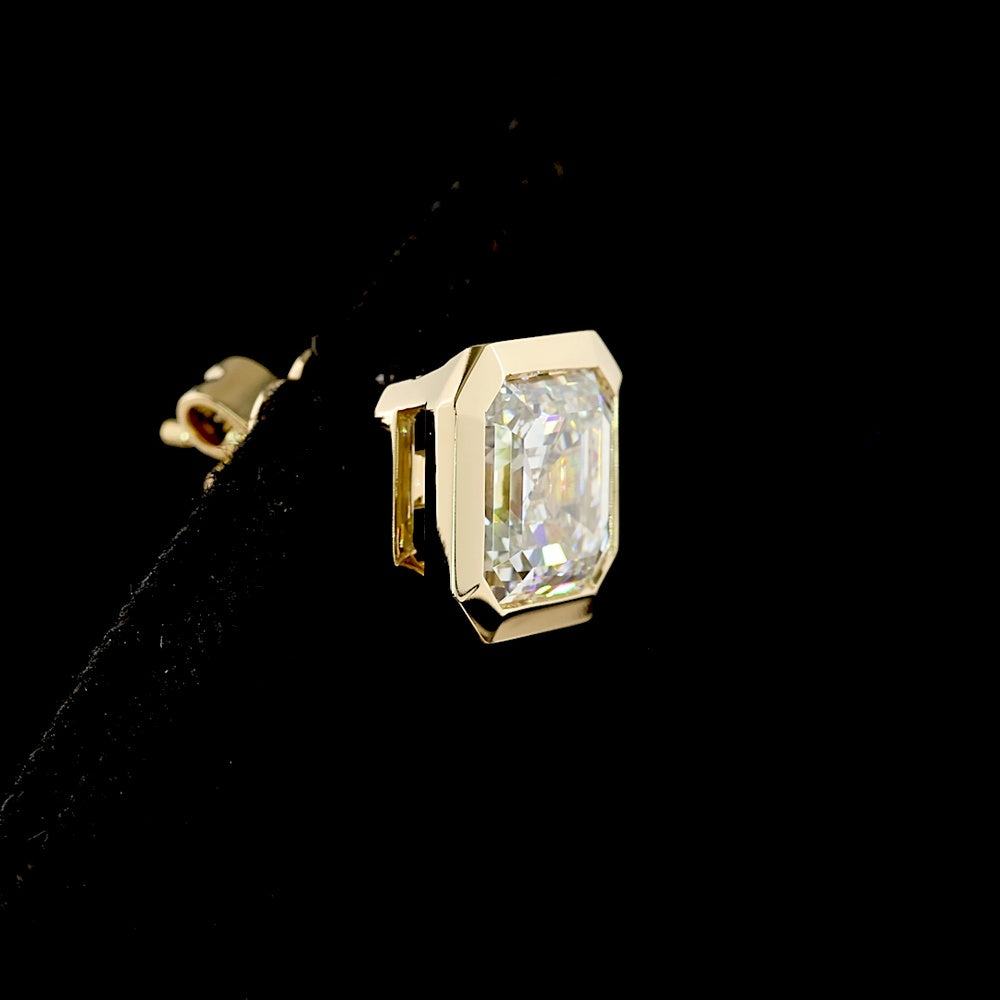 14K Yellow Gold Asscher Cut Lab Diamond Stud Earrings with Bezel Setting - 4.59 Carats Total Diamond Weight - Covaloro Fine Jewelry