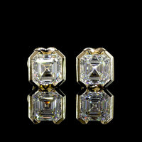 14K Yellow Gold Asscher Cut Lab Diamond Stud Earrings with Half Bezel Setting - 2.05 Carat Total Weight - Covaloro Fine Jewelry