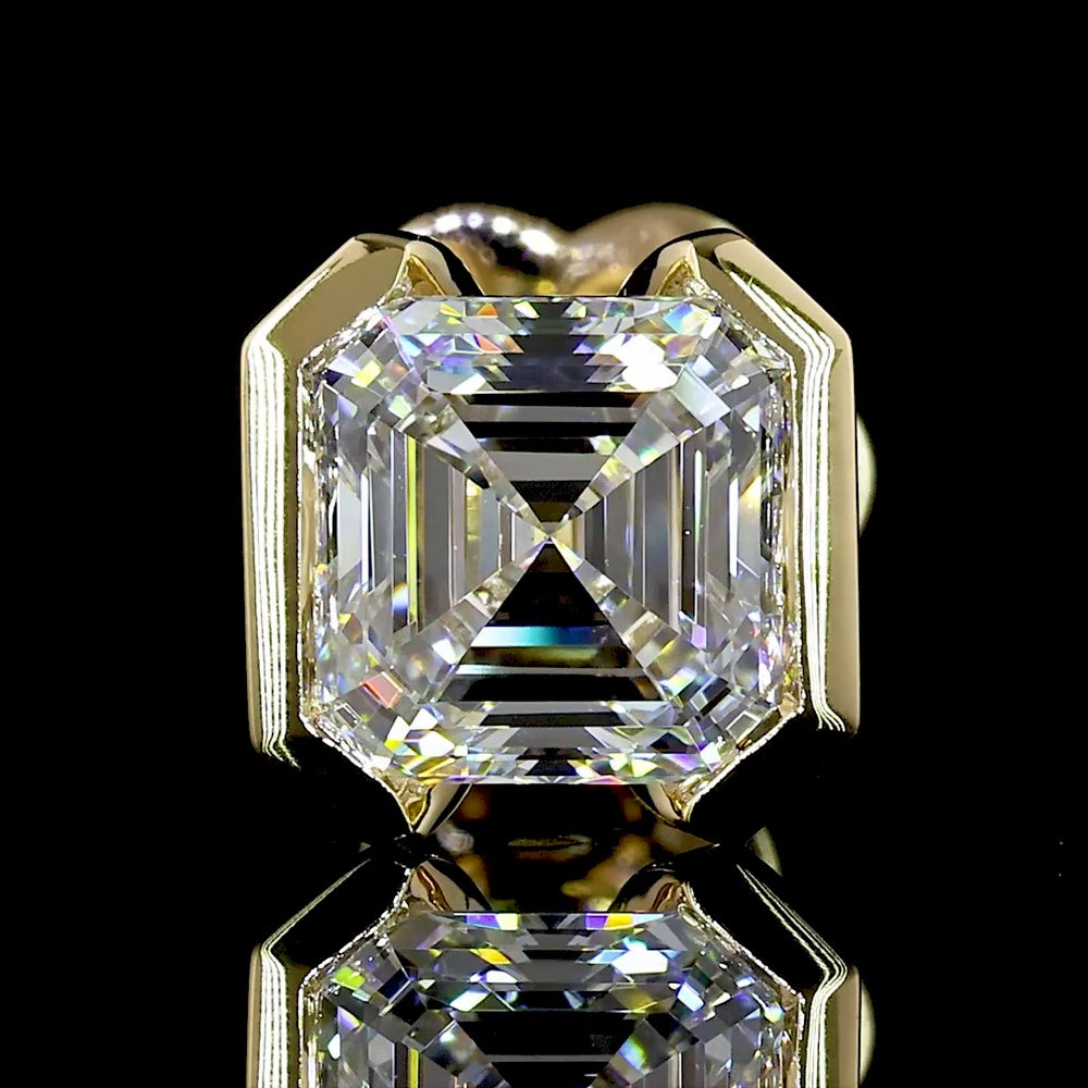 14K Yellow Gold Asscher Cut Lab Diamond Stud Earrings with Half Bezel Setting - 2.05 Carat Total Weight - Covaloro Fine Jewelry
