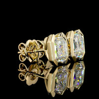 14K Yellow Gold Asscher Cut Lab Diamond Stud Earrings with Half Bezel Setting - 4.04 Carat Total Weight (E-F VS1 Clarity) - Covaloro Fine Jewelry