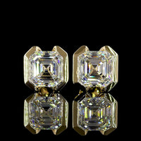 14K Yellow Gold Asscher Cut Lab Diamond Stud Earrings with Half Bezel Setting - 4.04 Carat Total Weight (E-F VS1 Clarity) - Covaloro Fine Jewelry