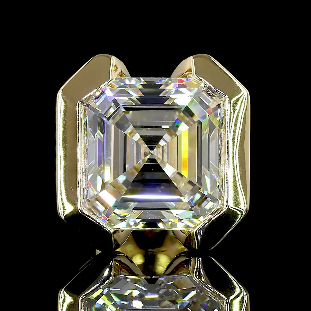 14K Yellow Gold Asscher Cut Lab Diamond Stud Earrings with Half Bezel Setting - 4.04 Carat Total Weight (E-F VS1 Clarity) - Covaloro Fine Jewelry
