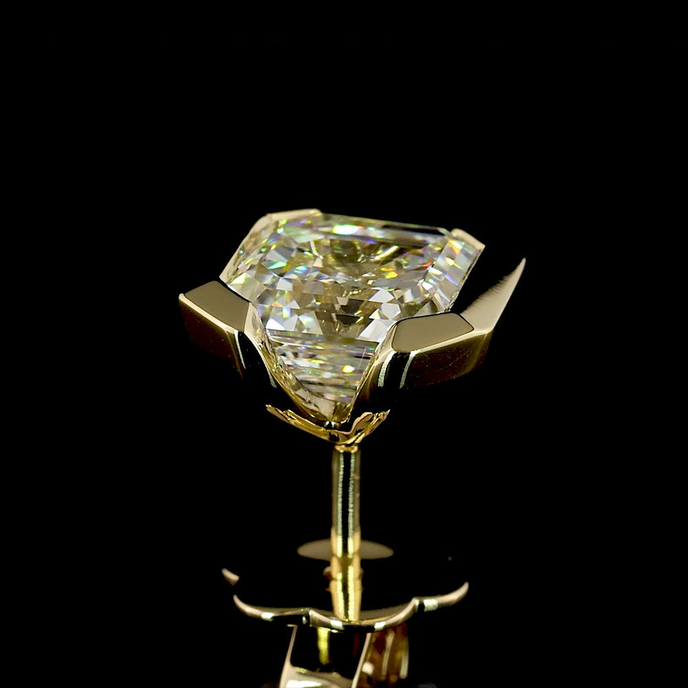 14K Yellow Gold Asscher Cut Lab Diamond Stud Earrings with Half Bezel Setting - 4.04 Carat Total Weight (E-F VS1 Clarity) - Covaloro Fine Jewelry