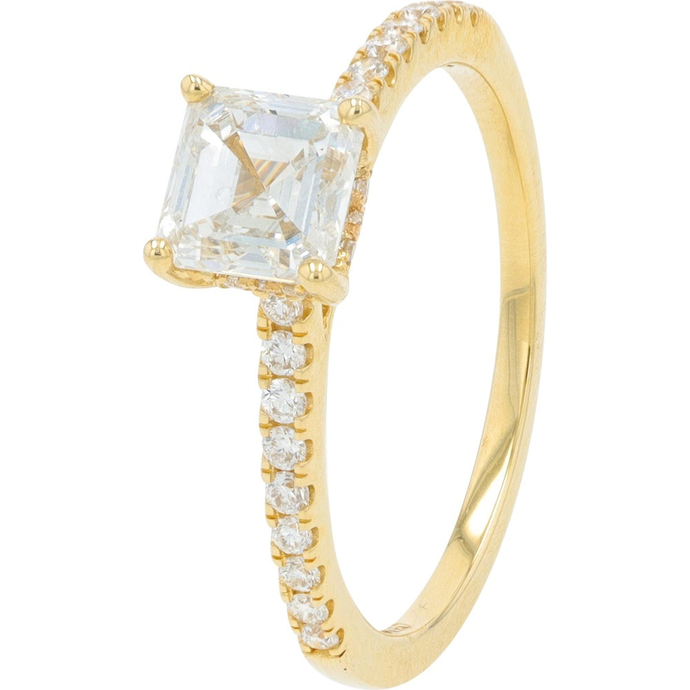 14K Yellow Gold Asscher Cut Lab Grown Diamond Engagement Ring with Diamond Accented Band - 1.25 Carat Total Diamond Weight