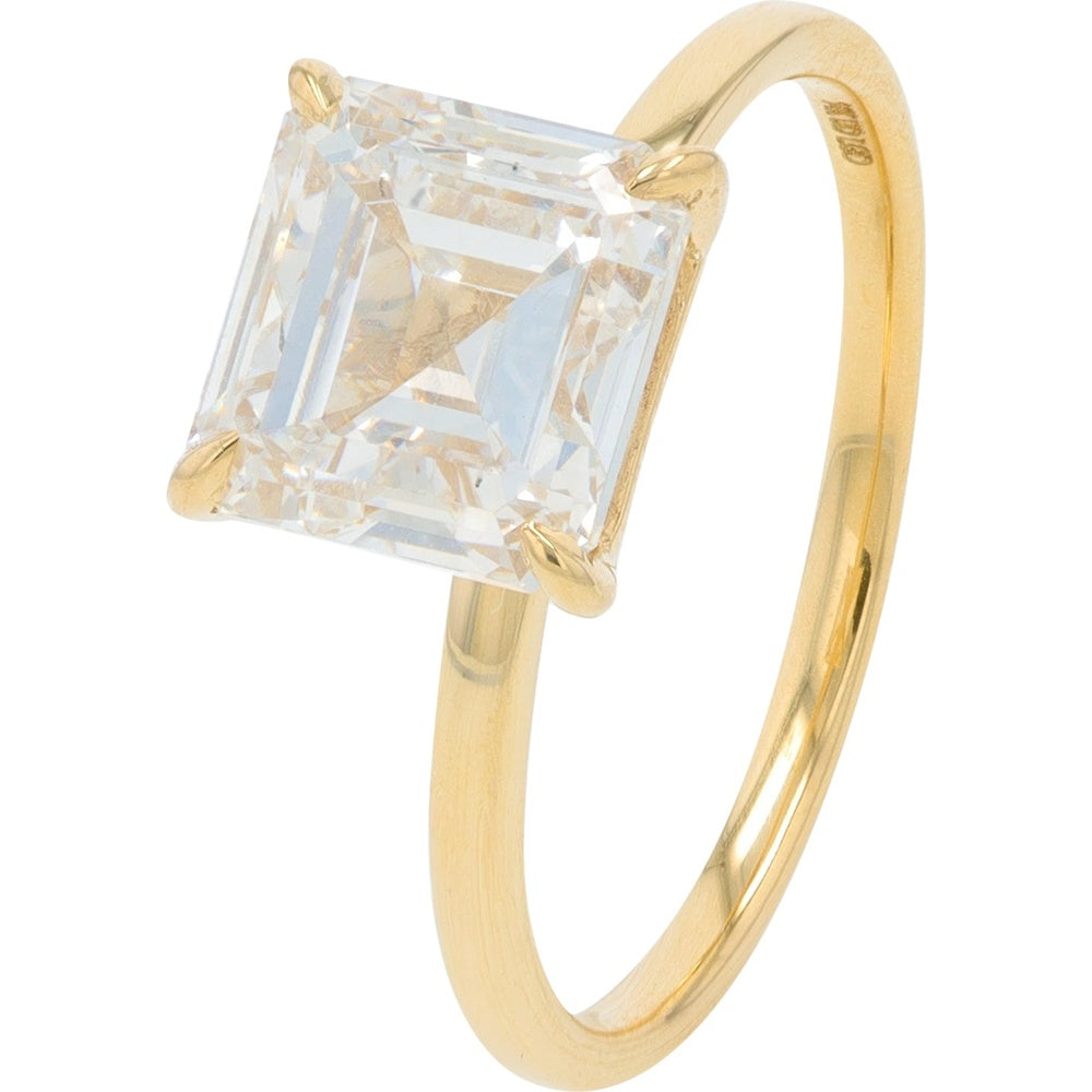 14K Yellow Gold Asscher Cut Lab Grown Diamond Solitaire Engagement Ring - 2.50 Carat Total Diamond Weight