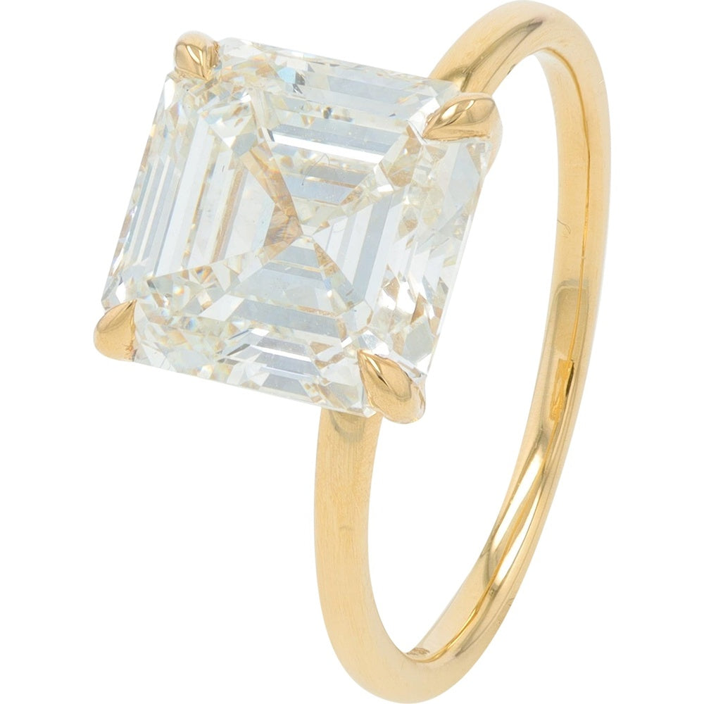 14K Yellow Gold Asscher Cut Lab Grown Diamond Solitaire Engagement Ring - 4.00 Carat Total Weight