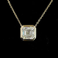 14K Yellow Gold Asscher Cut Solitaire Pendant with 2.00 Carat Lab Grown Diamond (E-F VS1) - Bezel Set, IGI Certified - Covaloro Fine Jewelry