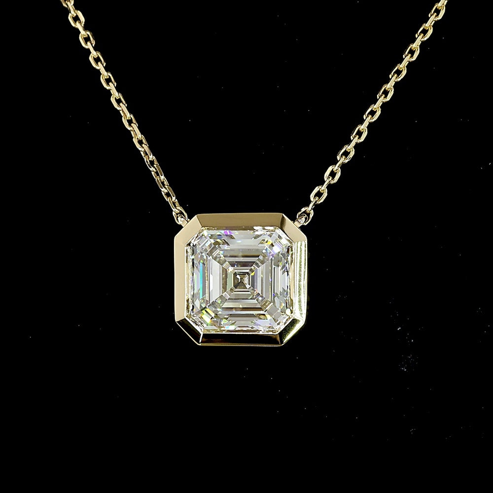 14K Yellow Gold Asscher Cut Solitaire Pendant with 2.00 Carat Lab Grown Diamond (E-F VS1) - Bezel Set, IGI Certified - Covaloro Fine Jewelry