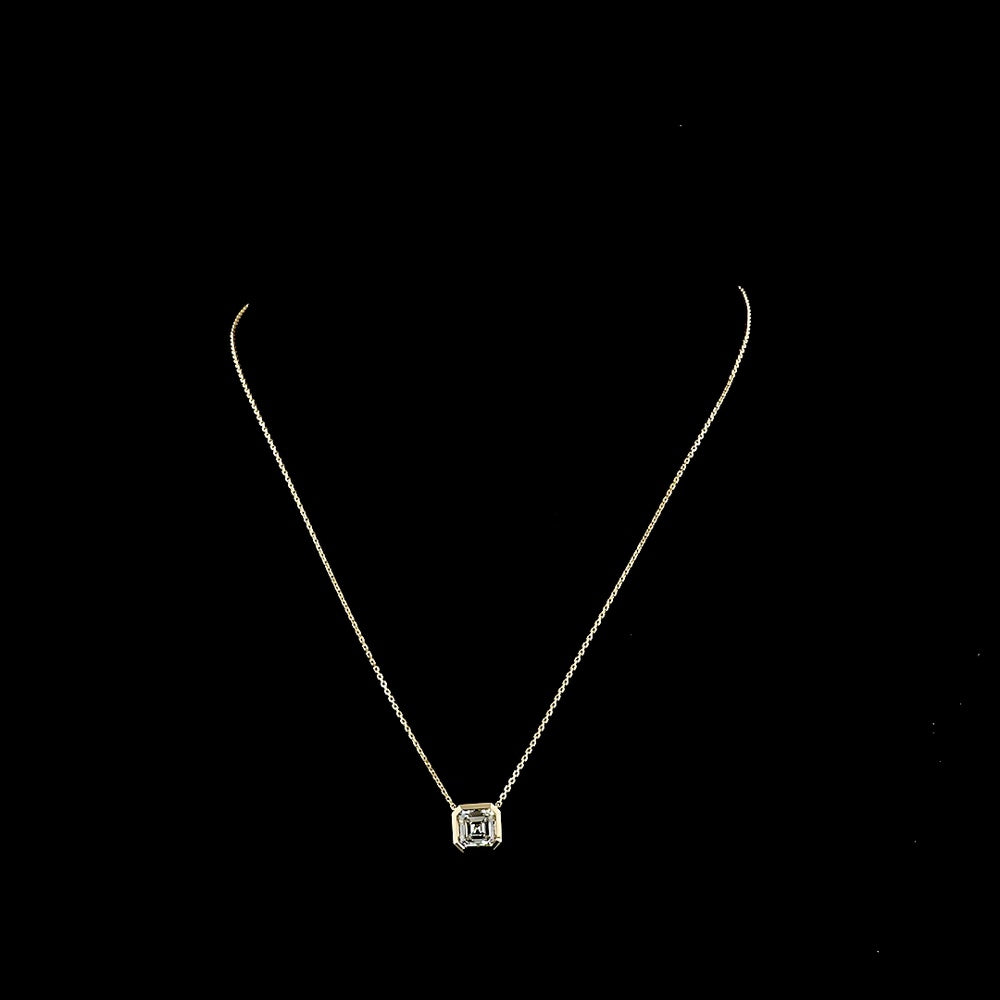 14K Yellow Gold Asscher Cut Solitaire Pendant with 2.00 Carat Lab Grown Diamond (E-F VS1) - Bezel Set, IGI Certified - Covaloro Fine Jewelry