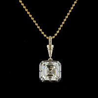 14K Yellow Gold Asscher Cut Solitaire Pendant with Black Rhodium Accents - 5.00 Carat Lab Grown Diamond (E-F Color, VVS2 Clarity, IGI Certified) - Covaloro Fine Jewelry