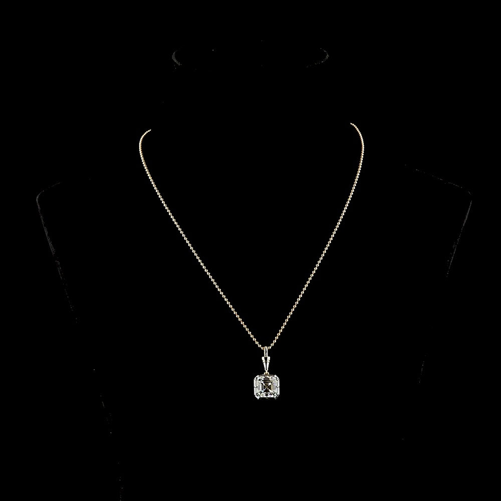 14K Yellow Gold Asscher Cut Solitaire Pendant with Black Rhodium Accents - 5.00 Carat Lab Grown Diamond (E-F Color, VVS2 Clarity, IGI Certified) - Covaloro Fine Jewelry