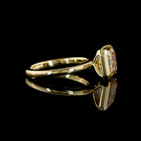 14K Yellow Gold Asscher Cut Solitaire Ring with 3.09 Carat Lab Created Glowing Champagne Color Stone in Half Bezel Setting - Covaloro Fine Jewelry