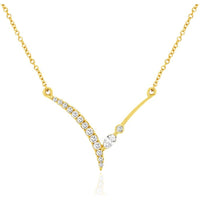 14K Yellow Gold Asymmetric Curved Diamond Pendant Necklace with Round Prong-Set Diamonds - 0.20 Carat Total Diamond Weight - Royal Jewelry
