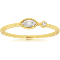 14K Yellow Gold Asymmetric Ring with Bezel-Set Marquise and Round Diamonds - 0.17 Carat Total Diamond Weight - Royal Jewelry