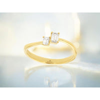 14K Yellow Gold Asymmetric Two-Stone Ring with Emerald Cut Diamonds - 0.30 Carat Total Diamond Weight - Royal Jewelry