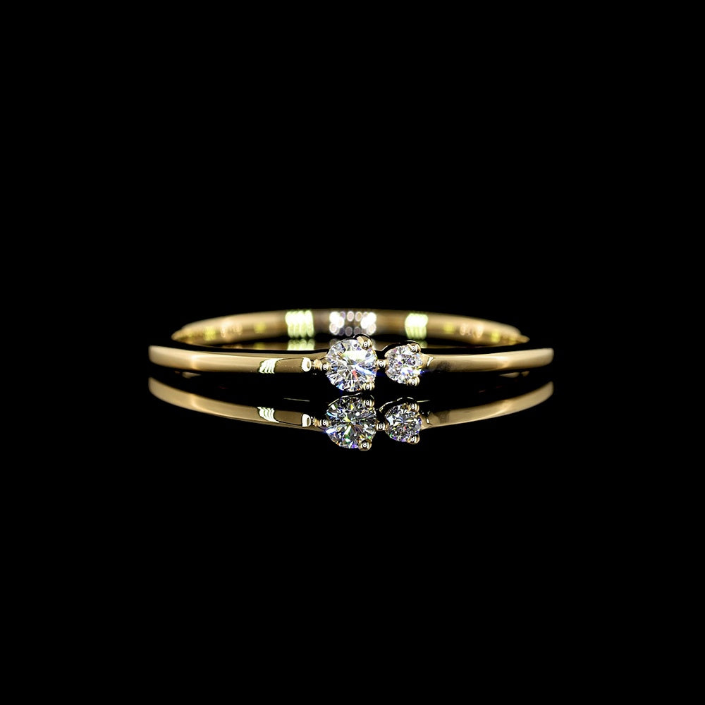 14K Yellow Gold Asymmetric Two-Stone Ring with Round Brilliant Cut Lab Diamonds - 0.07 Carats Total Diamond Weight - Covaloro Fine Jewelry
