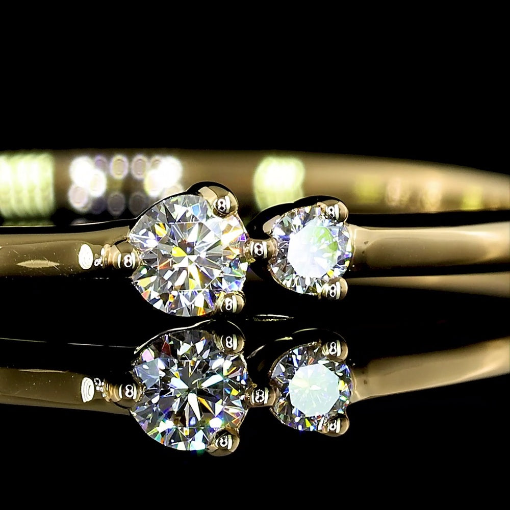 14K Yellow Gold Asymmetric Two-Stone Ring with Round Brilliant Cut Lab Diamonds - 0.07 Carats Total Diamond Weight - Covaloro Fine Jewelry