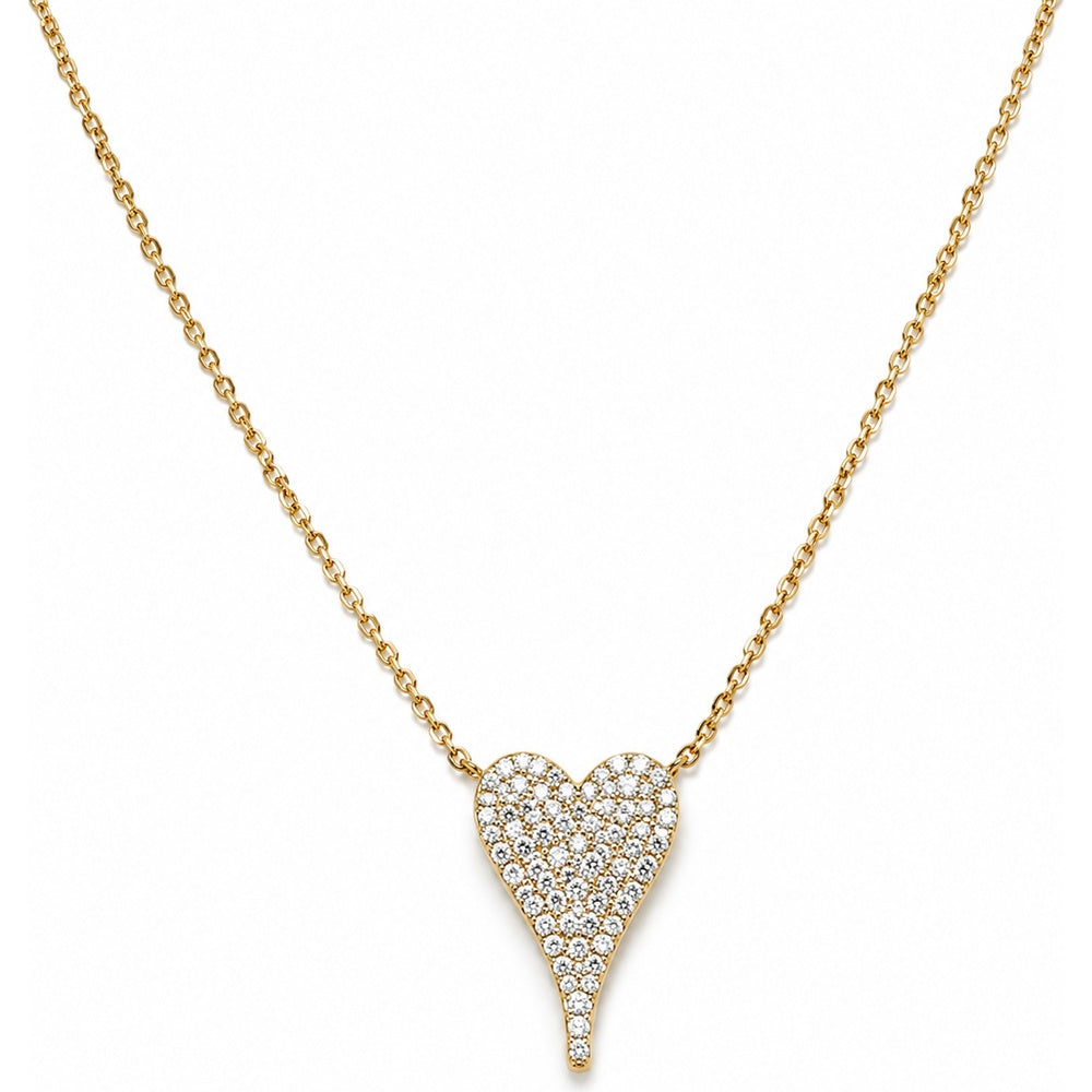 14K Yellow Gold Asymmetrical Heart Pendant Necklace with Pavé Set Round Diamonds - 0.30 Carat Total Diamond Weight by Auriventus