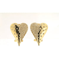 14K Yellow Gold Asymmetrical Heart Stud Earrings with Bead-Set Round Diamonds - 0.45 Carat Total Diamond Weight - Royal Jewelry