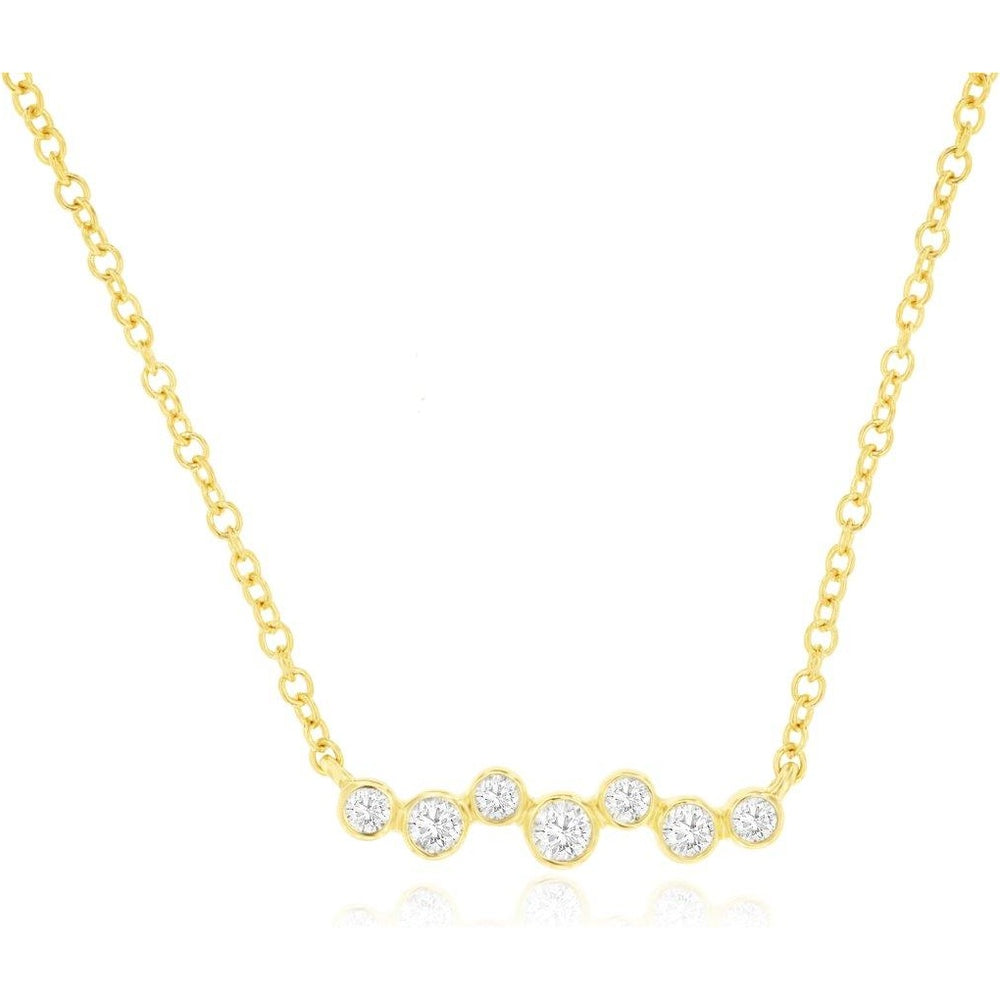 14K Yellow Gold Asymmetrical Station Necklace with Bezel-Set Round Diamonds - 0.15 Carat Total Diamond Weight - Royal Jewelry