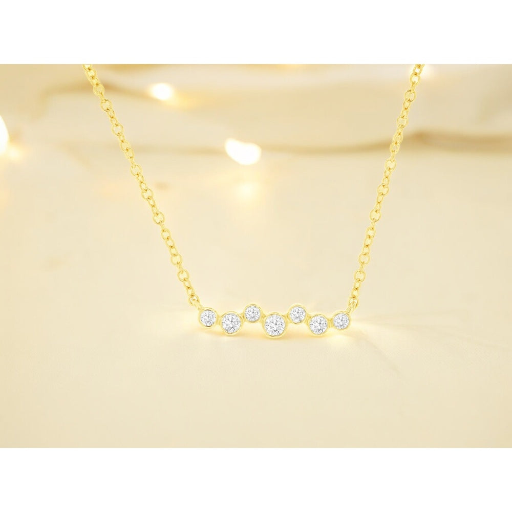 14K Yellow Gold Asymmetrical Station Necklace with Bezel-Set Round Diamonds - 0.15 Carat Total Diamond Weight - Royal Jewelry