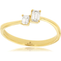 14K Yellow Gold Asymmetrical Two-Stone Ring with Emerald-Cut Diamonds - 0.30 Carat Total Diamond Weight - Royal Jewelry