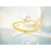 14K Yellow Gold Asymmetrical Two-Stone Ring with Emerald-Cut Diamonds - 0.30 Carat Total Diamond Weight - Royal Jewelry