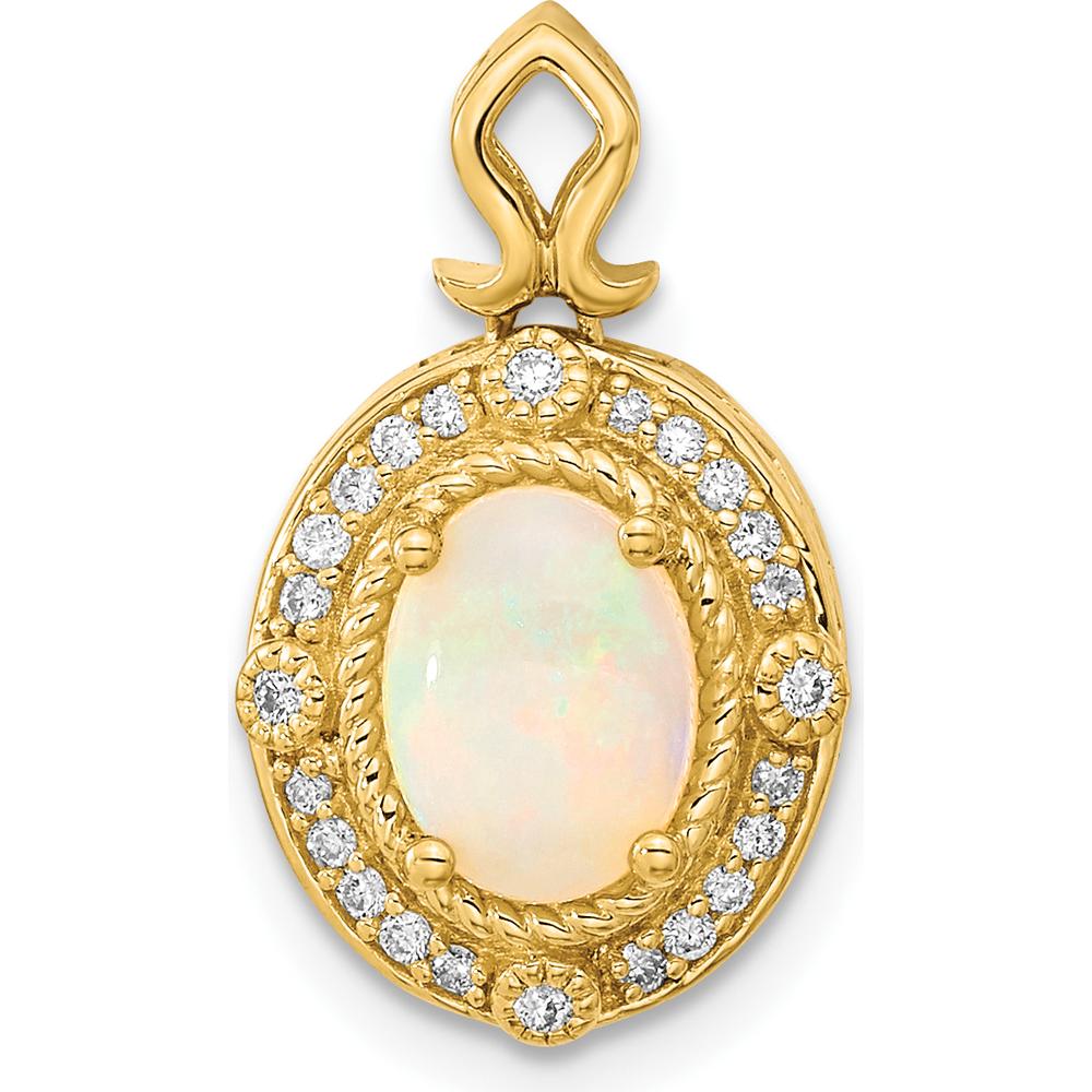 14K Yellow Gold Austrian Opal and Diamond Halo Pendant - 1.25 Carat Opal, 0.13 Carat Diamond Total Weight by Monteluci Fine Jewelry