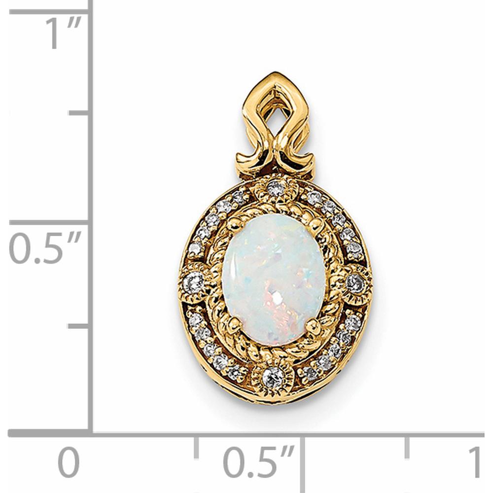 14K Yellow Gold Austrian Opal and Diamond Halo Pendant - 1.25 Carat Opal, 0.13 Carat Diamond Total Weight by Monteluci Fine Jewelry