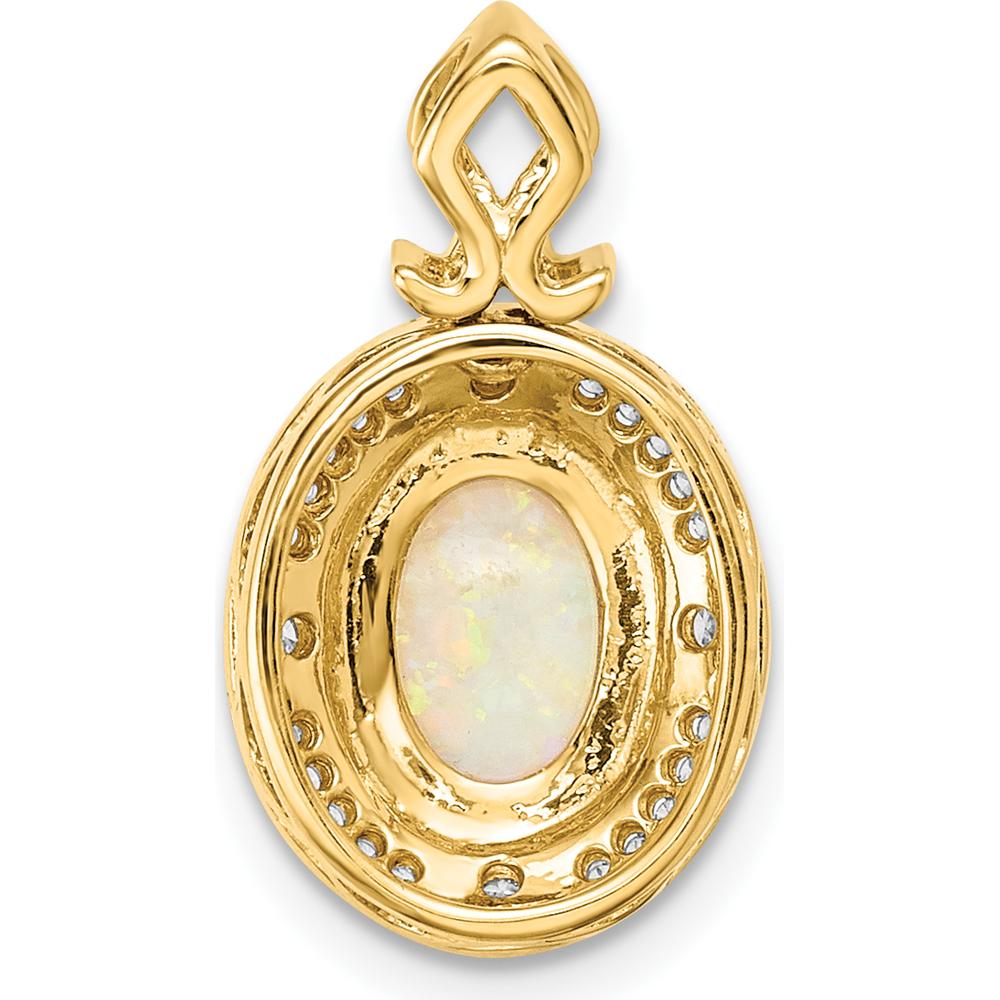 14K Yellow Gold Austrian Opal and Diamond Halo Pendant - 1.25 Carat Opal, 0.13 Carat Diamond Total Weight by Monteluci Fine Jewelry