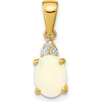 14K Yellow Gold Austrian Opal and Diamond Pendant - 0.75 Carat Opal, 0.015 Carat Diamonds by Monteluci Fine Jewelry