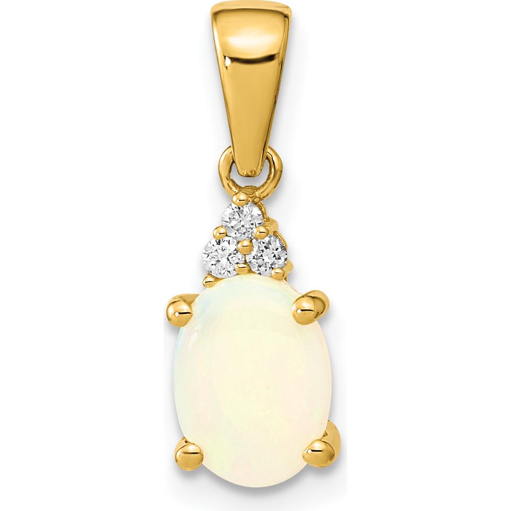 14K Yellow Gold Austrian Opal and Diamond Pendant - 0.75 Carat Opal, 0.015 Carat Diamonds by Monteluci Fine Jewelry
