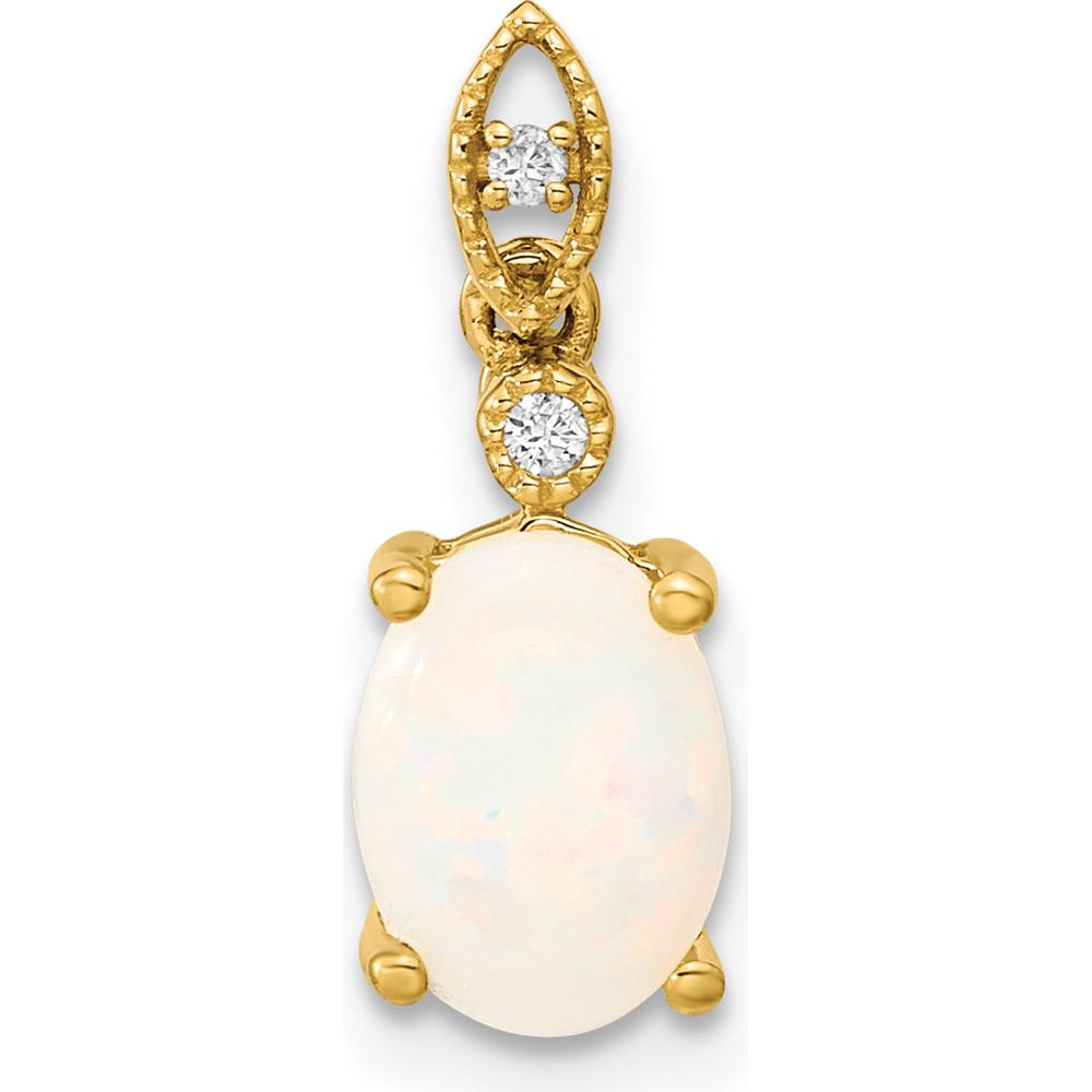 14K Yellow Gold Austrian Opal and Diamond Pendant with Oval Opal and Round Diamonds - 0.73 Carat Total Weight by Monteluci Fine Jewelry