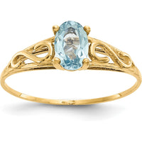 14K Yellow Gold Baby & Children's Ring with Oval Synthetic Aquamarine - 0.20 Carat Total Weight by Oro Pregiato