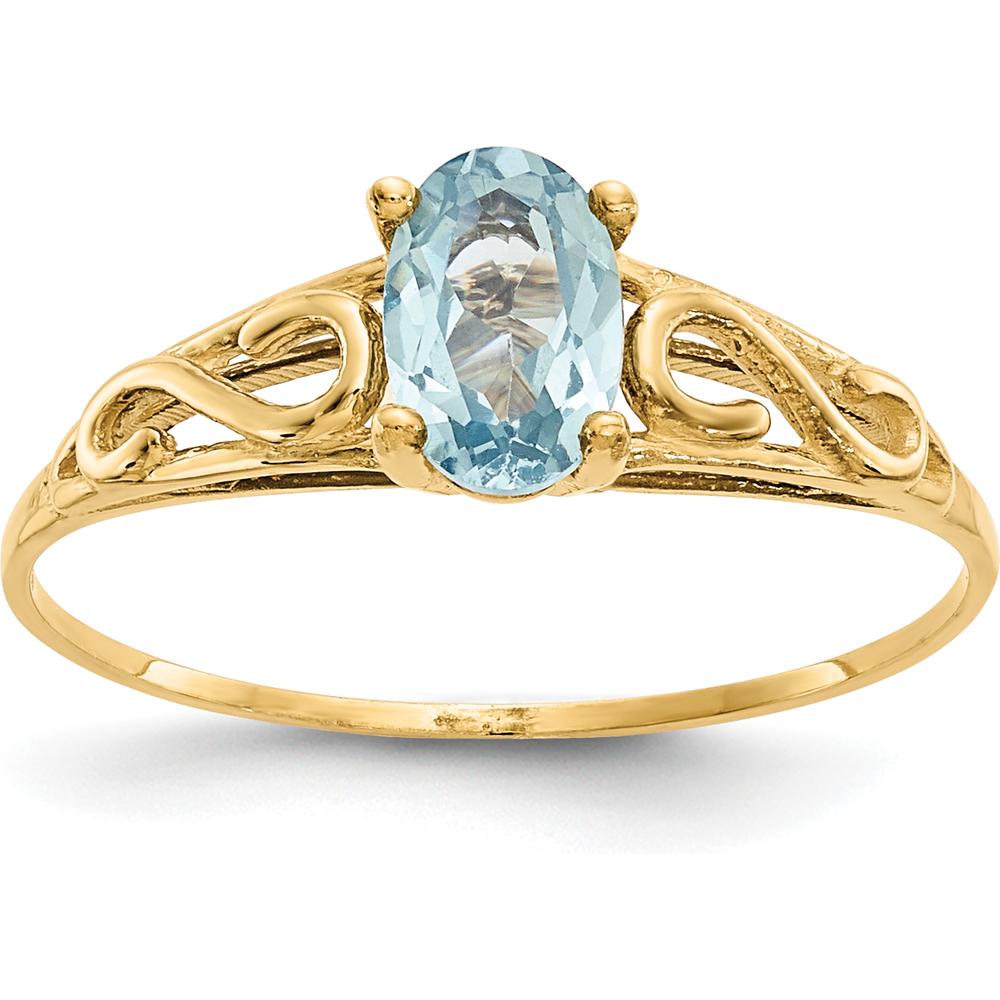 14K Yellow Gold Baby & Children's Ring with Oval Synthetic Aquamarine - 0.20 Carat Total Weight by Oro Pregiato