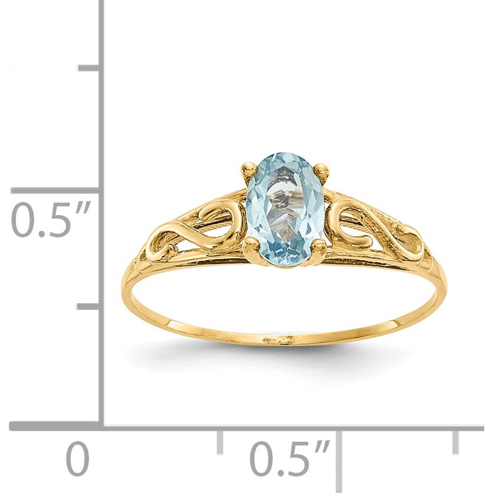 14K Yellow Gold Baby & Children's Ring with Oval Synthetic Aquamarine - 0.20 Carat Total Weight by Oro Pregiato