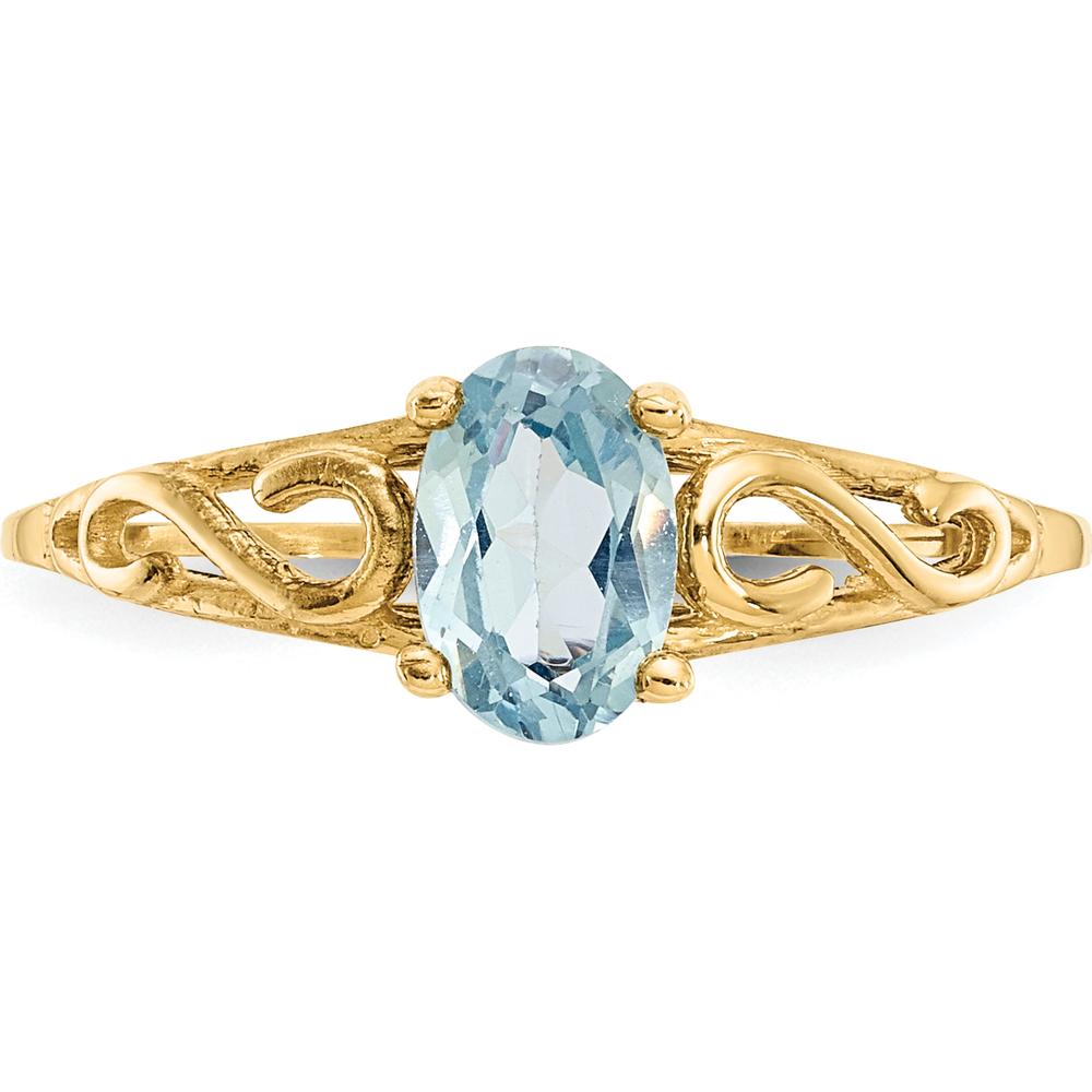 14K Yellow Gold Baby & Children's Ring with Oval Synthetic Aquamarine - 0.20 Carat Total Weight by Oro Pregiato